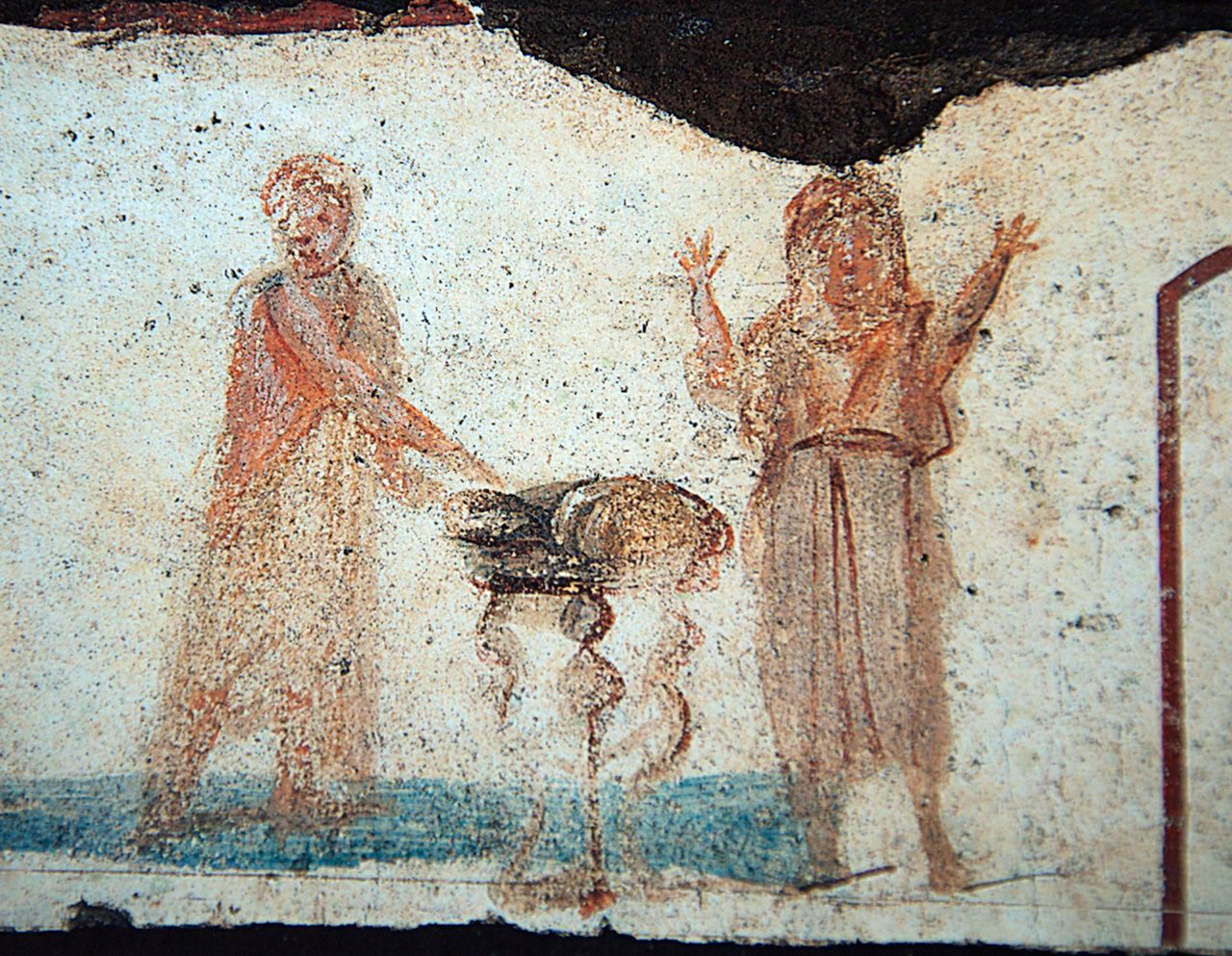 Emmaus road, early Christian fresco