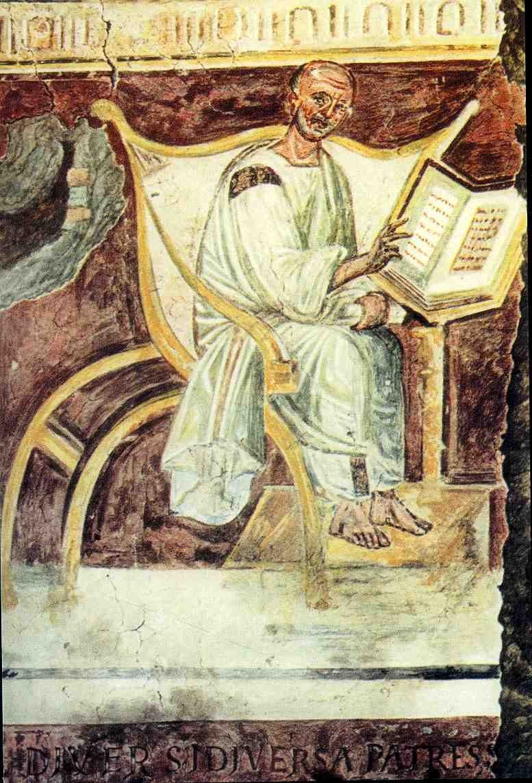 Sixth-century fresco of St. Augustine of Hippo seated with a book, from the Lateran in Rome