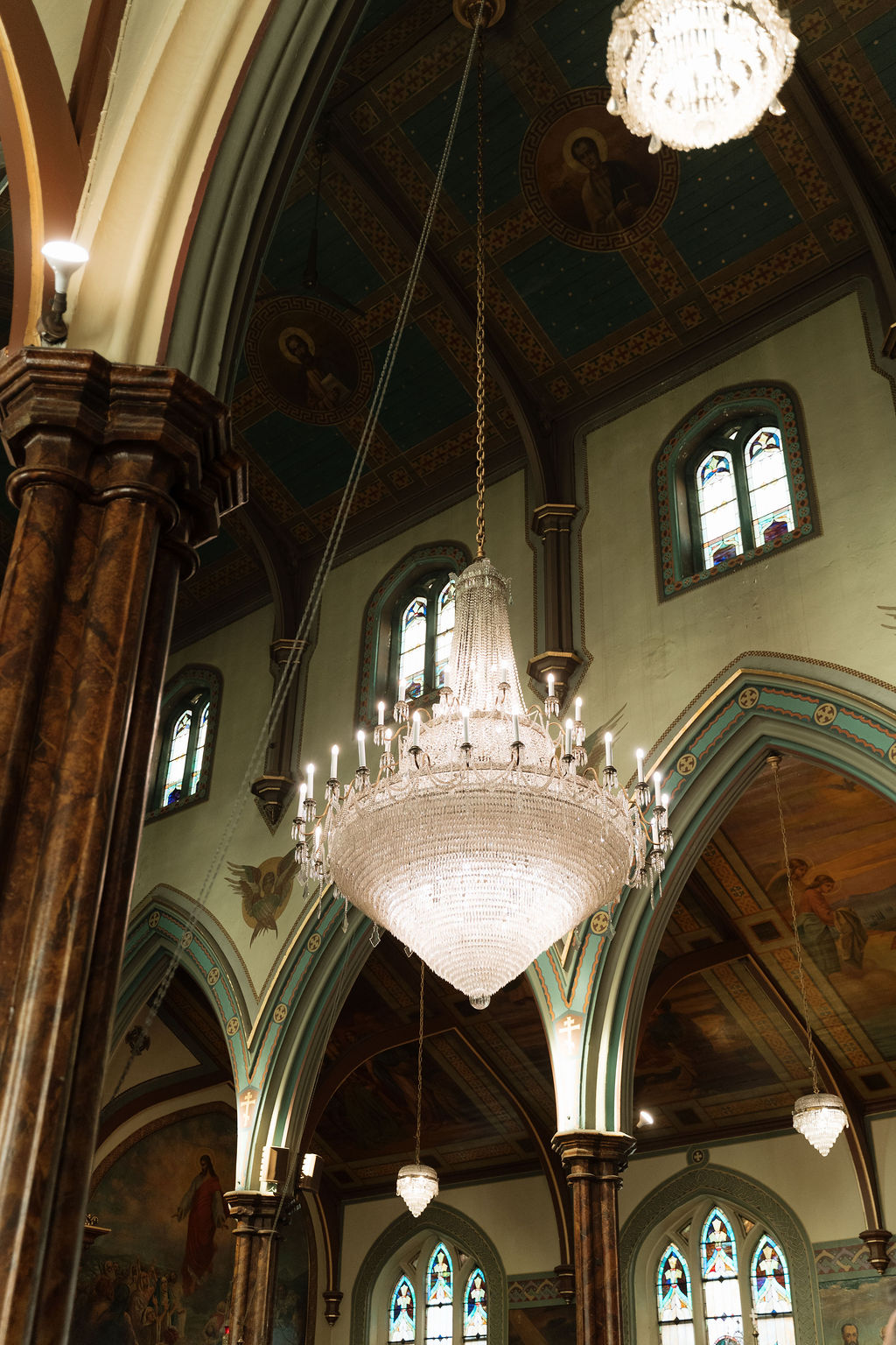 The nave and chandelier of Saints Peter & Paul Cathedral